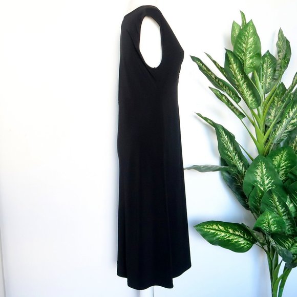 Free People Black Sleeveless V-neck Knot Front Stretch Midi Shift Dress Large L - Picture 4 of 7
